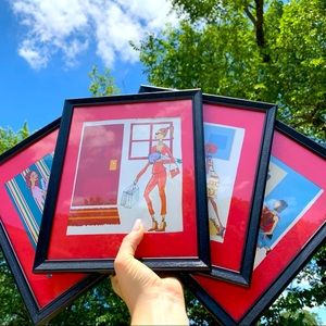 4pc Female Figure Framed Art Pieces Home Decor Red Matted Wall decor